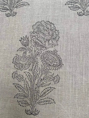 Handloom Linen Fabric - Flower Outline block print fabric - best for Upholstery , cushion cover , sofa/chair cover , and other crafts - Rohiyaan